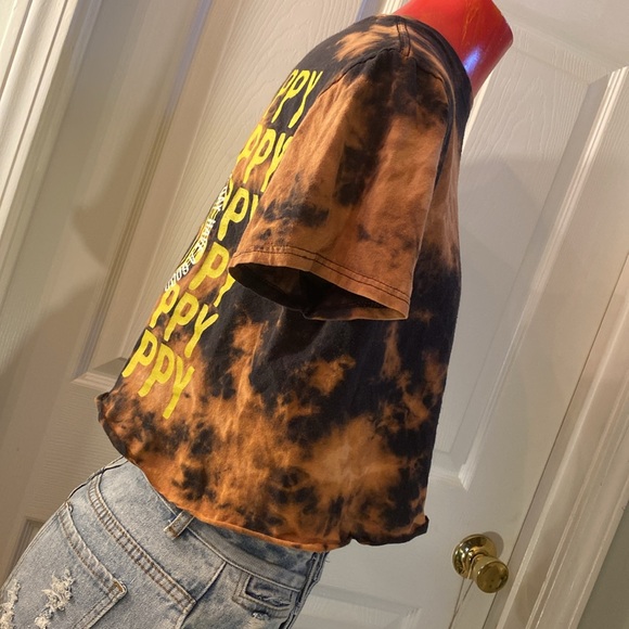 Chemistry Black and Orange Reverse Tie Dye Choose Happy Graphic Crop T-Shirt - Picture 13 of 14